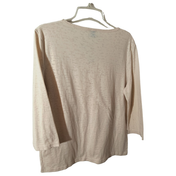 Sea Salt 3/4 Sleeve Tee Women's Size M Ivory Embellished Burnout Jersey Knit Top - Picture 6 of 11